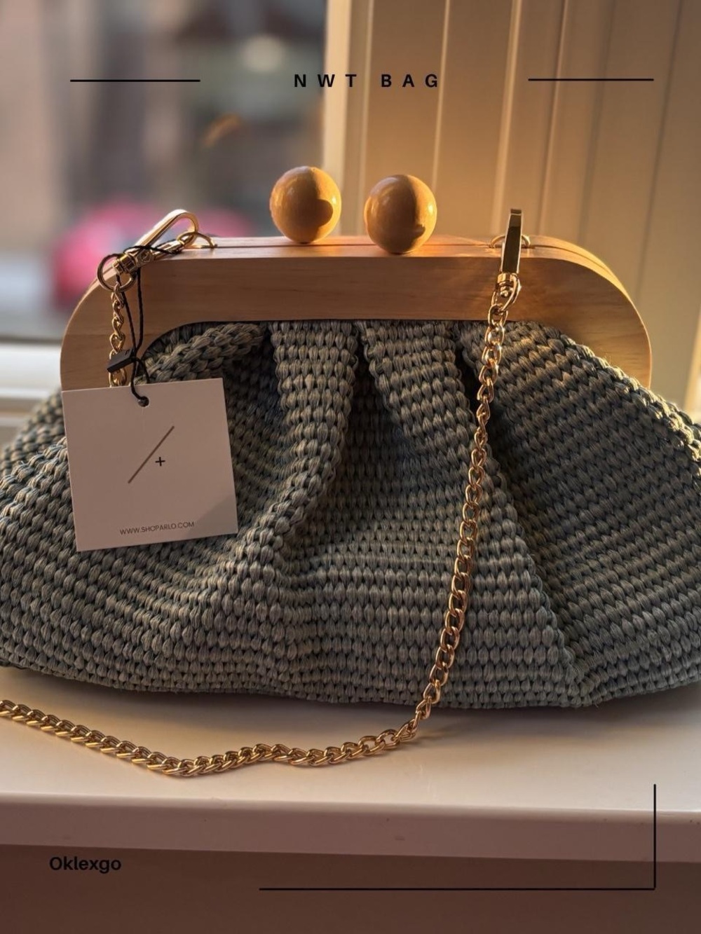 NWT Blue Crochet Bag with Gold Chain - Picture 1 of 5